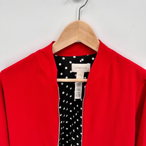 CHICO'S Red Full Zipper Stretch Bomber Jacket // XS - Picture 2 of 9